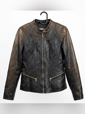Danier Distressed Leather Moto Jacket XS Black Two Tone Quilted Biker